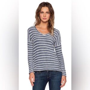 PAIGE Martine Striped Sweater Shirt in Blue & White V Neck Size Small